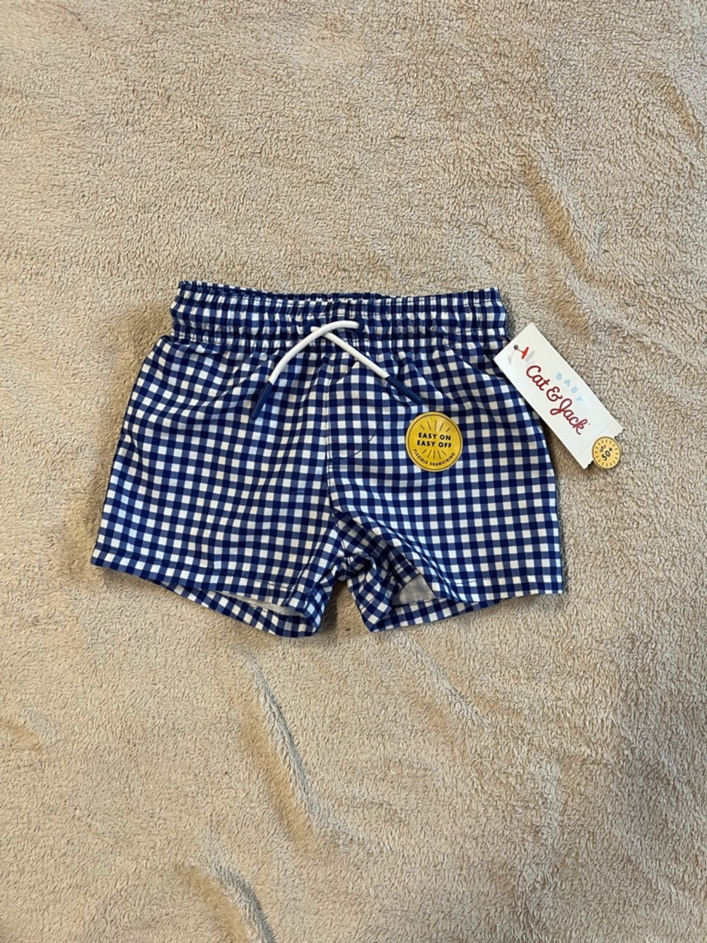 Cat & Jack Baby Boy Swim Trunks 3-6 Months NWT Blue White Gingham